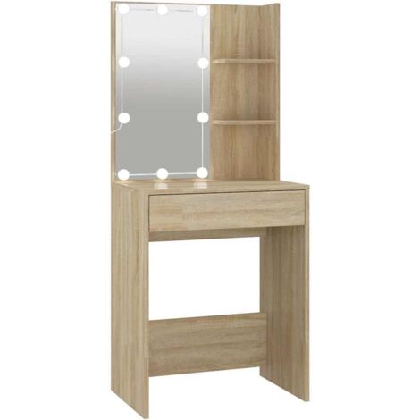 Dressing Table with LED Sonoma Oak 60x40x140 cm vidaXL