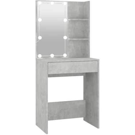 Dressing Table with LED Concrete Grey 60x40x140 cm vidaXL