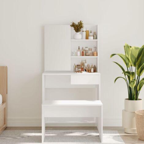 Dressing Table with Mirror High Gloss White 74.5x40x141 cm vidaXL