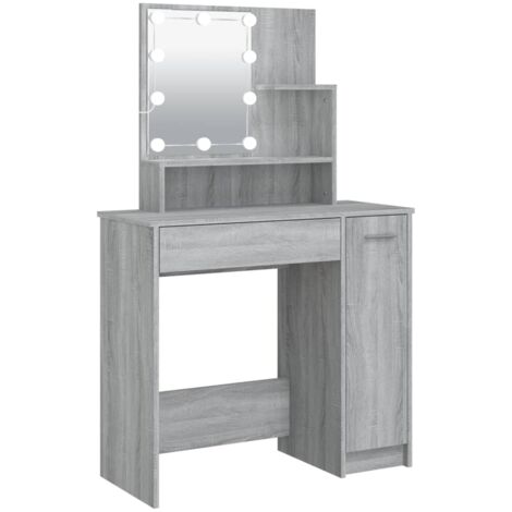 Dressing Table with LED Grey Sonoma 86.5x35x136 cm vidaXL