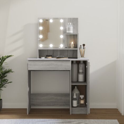 Dressing Table with LED Grey Sonoma 86.5x35x136 cm vidaXL