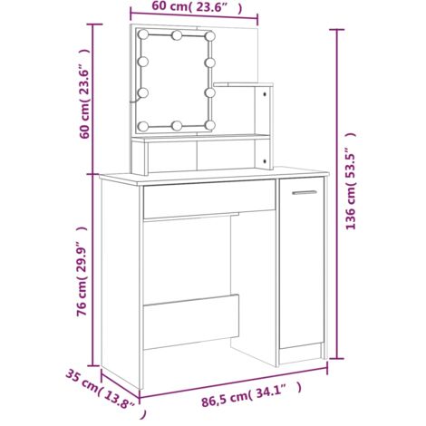 Dressing Table with LED Grey Sonoma 86.5x35x136 cm vidaXL