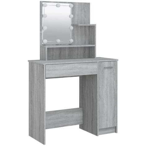 Dressing Table with LED Grey Sonoma 86.5x35x136 cm vidaXL