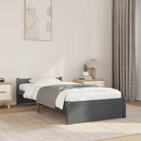 Bed Frame without Mattress Grey Solid Wood 75x190 cm Small Single Small Single vidaXL (1/5)
