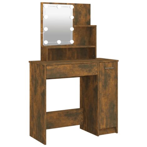Dressing Table with LED Smoked Oak 86.5x35x136 cm vidaXL