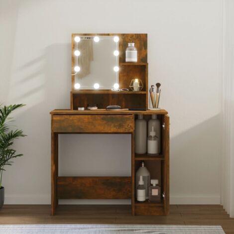 Dressing Table with LED Smoked Oak 86.5x35x136 cm vidaXL