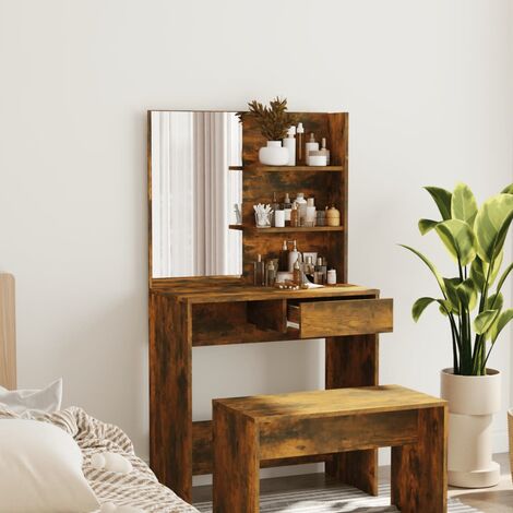 Dressing Table with Mirror Smoked Oak 74.5x40x141 cm vidaXL