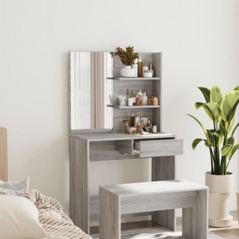 Dressing Table with Mirror Grey Sonoma 74.5x40x141 cm vidaXL