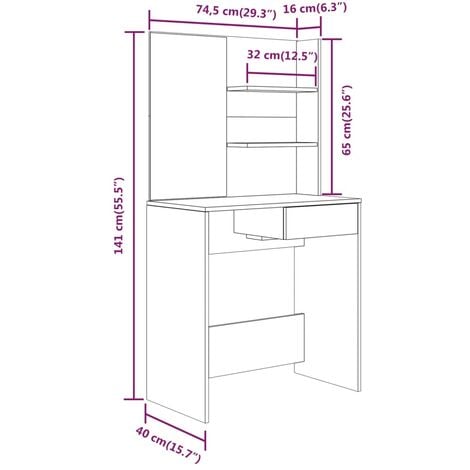Dressing Table with Mirror Grey Sonoma 74.5x40x141 cm vidaXL