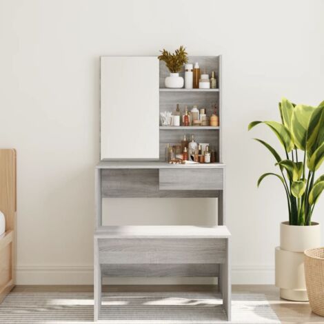 Dressing Table with Mirror Grey Sonoma 74.5x40x141 cm vidaXL