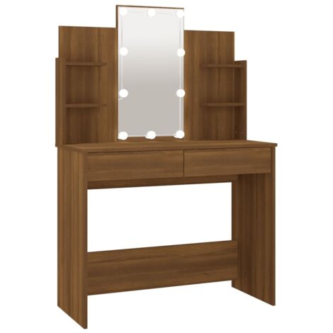 Dressing Table with LED Brown Oak 96x40x142 cm vidaXL
