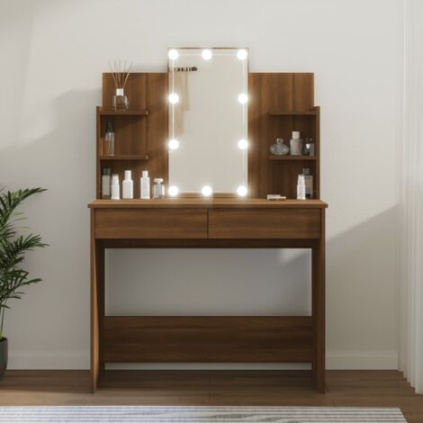 Dressing Table with LED Brown Oak 96x40x142 cm vidaXL