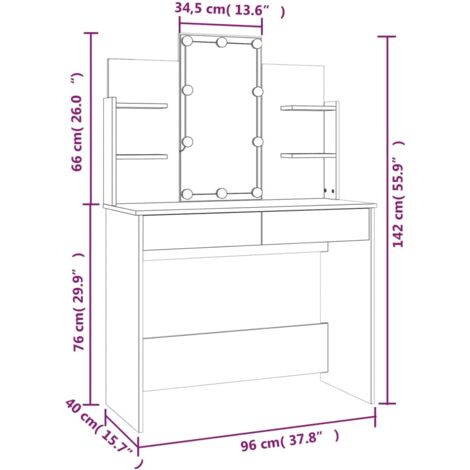 Dressing Table with LED Brown Oak 96x40x142 cm vidaXL