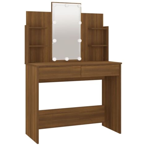 Dressing Table with LED Brown Oak 96x40x142 cm vidaXL