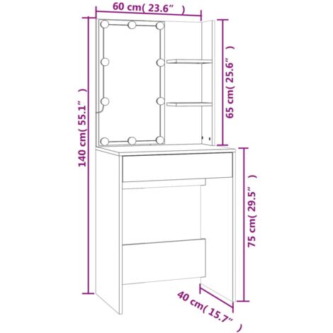Dressing Table with LED Smoked Oak 60x40x140 cm vidaXL