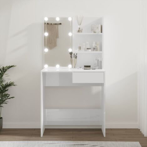 Dressing Table with LED High Gloss White 74.5x40x141 cm vidaXL