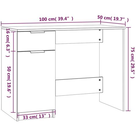 Desk White 100x50x75 cm Engineered Wood vidaXL