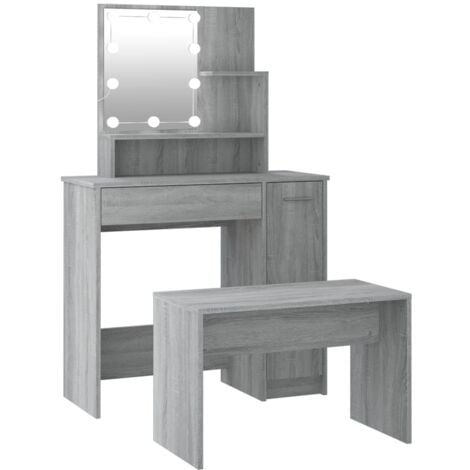 Dressing Table Set with LED Grey Sonoma Engineered Wood vidaXL