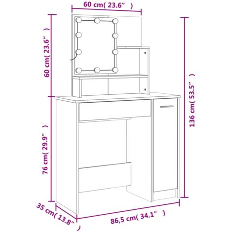 Dressing Table Set with LED Grey Sonoma Engineered Wood vidaXL