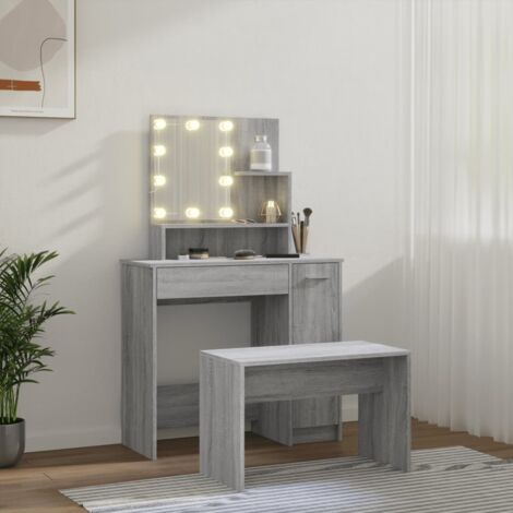 Dressing Table Set with LED Grey Sonoma Engineered Wood vidaXL
