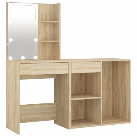 LED Dressing Table with Cabinet Sonoma Oak Engineered Wood vidaXL