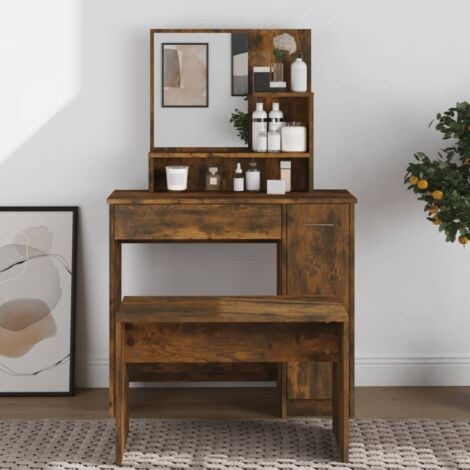 Dressing Table with Mirror Smoked Oak 86.5x35x136 cm vidaXL