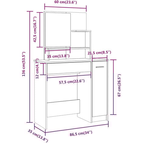 Dressing Table with Mirror Concrete Grey 86.5x35x136 cm vidaXL