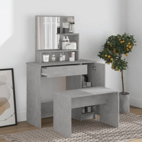 Dressing Table with Mirror Concrete Grey 86.5x35x136 cm vidaXL