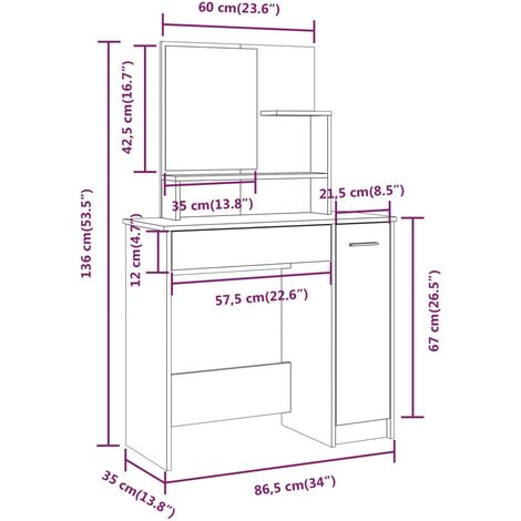 Dressing Table with Mirror Grey Sonoma 86.5x35x136 cm vidaXL