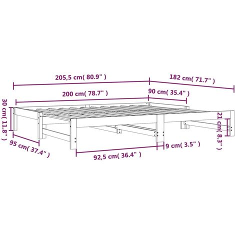 Pull-out Day Bed without Mattress Black 2x(90x200) cm vidaXL