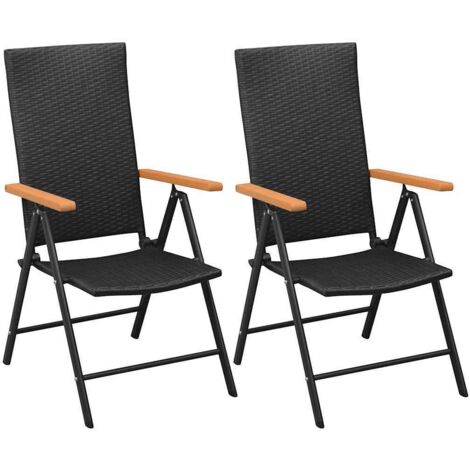 Garden Chair  Set of 2  Black  PE Rattan  Standard  Foldable vidaXL
