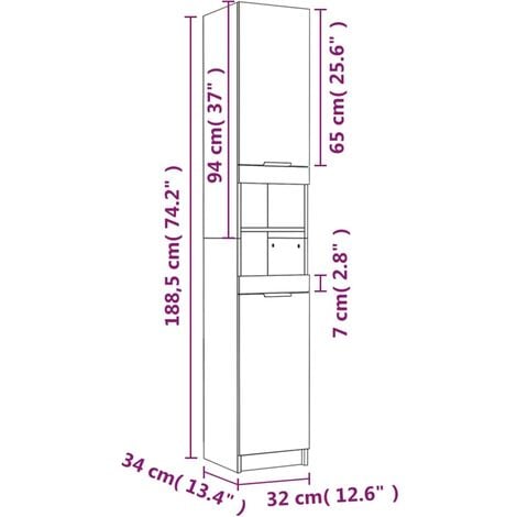 Bathroom Cabinet Grey Sonoma 32x34x188.5 cm Engineered Wood vidaXL
