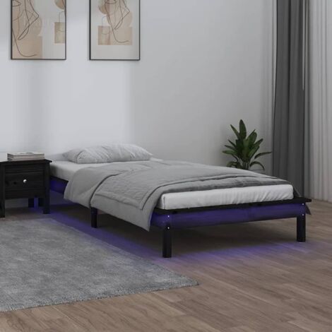 LED Bed Frame without Mattress Black 90x190 cm Single Single Solid Wood vidaXL (1/5)