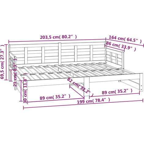 Pull-out Day Bed without Mattress Black 2x(80x200) cm vidaXL