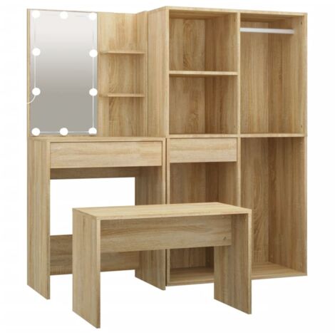 Dressing Table Set with LED Sonoma Oak Engineered Wood vidaXL (1/5)