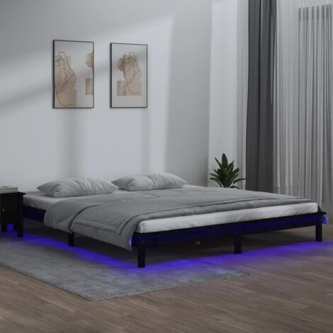 LED Bed Frame without Mattress Black 200x200 cm Solid Wood vidaXL (1/5)