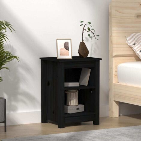 Bedside Cabinet Black 40x35x55 cm Solid Wood Pine vidaXL (1/5)