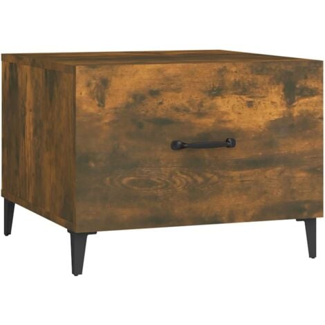 Coffee Table with Metal Legs Smoked Oak 50x50x40 cm vidaXL