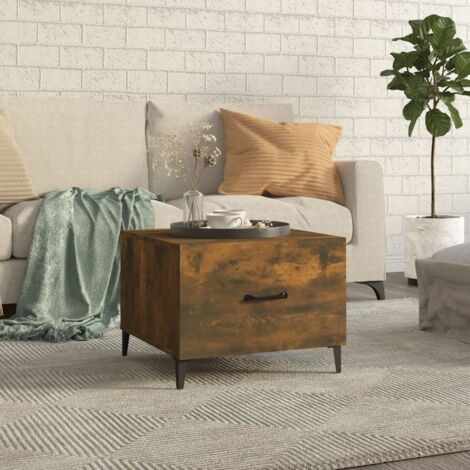 Coffee Table with Metal Legs Smoked Oak 50x50x40 cm vidaXL