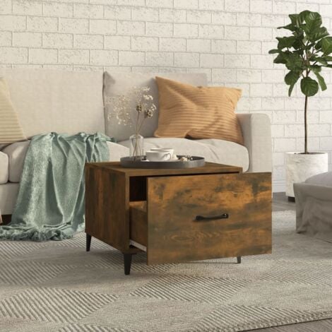 Coffee Table with Metal Legs Smoked Oak 50x50x40 cm vidaXL
