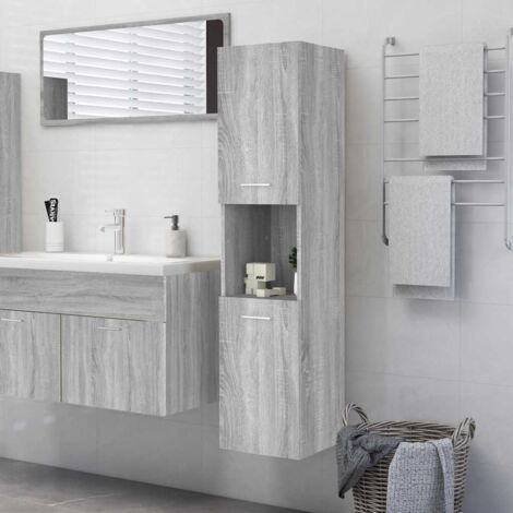Bathroom Cabinet Grey Sonoma 30x30x130 cm Engineered Wood vidaXL