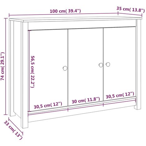 Sideboard White 100x35x74 cm Solid Wood Pine vidaXL