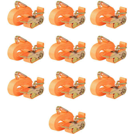 Ratchet Tie Down Straps 10pcs 0.4 Tonnes 6mx25mm Orange vidaXL