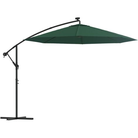 Hanging Garden Parasol with LED Lighting 300 cm Green Metal Pole vidaXL