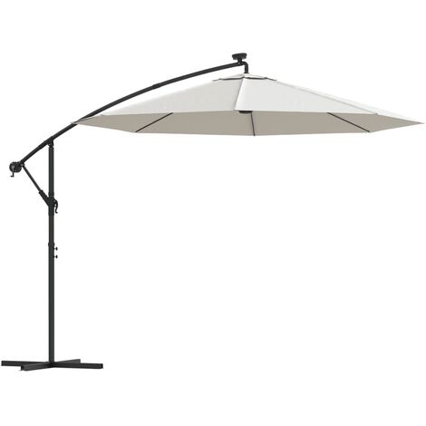 Hanging Garden Parasol with LED Lighting 300 cm Sand Metal Pole vidaXL
