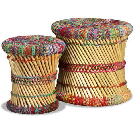 Stools with Chindi Details 2 pcs Multicolour Bamboo vidaXL