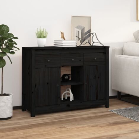 Sideboard Black 100x35x74,5 cm Solid Wood Pine vidaXL (1/5)
