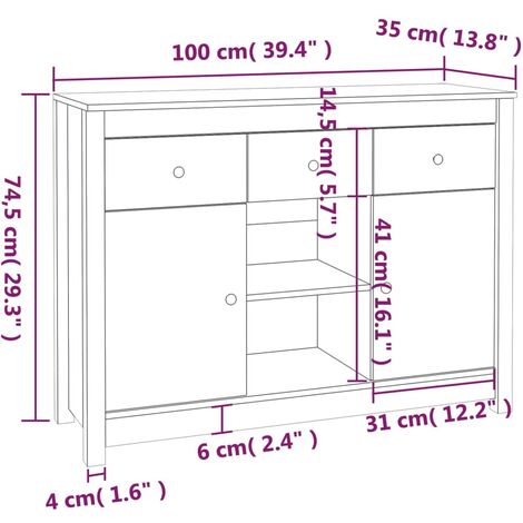 Sideboard White 100x35x74,5 cm Solid Wood Pine vidaXL