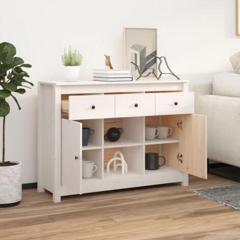 Sideboard White 100x35x74,5 cm Solid Wood Pine vidaXL