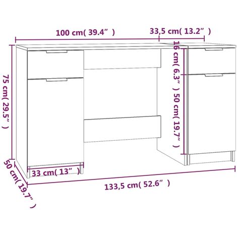 Desk with Side Cabinet Smoked Oak Engineered Wood vidaXL